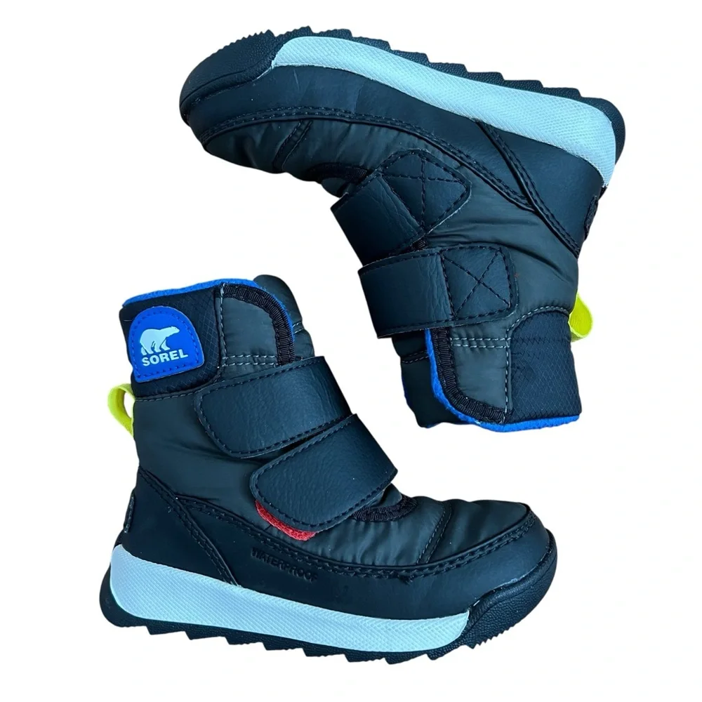 Sorel Whitney II Strap Waterproof Snow Boots Black Blue Size 8 Toddler